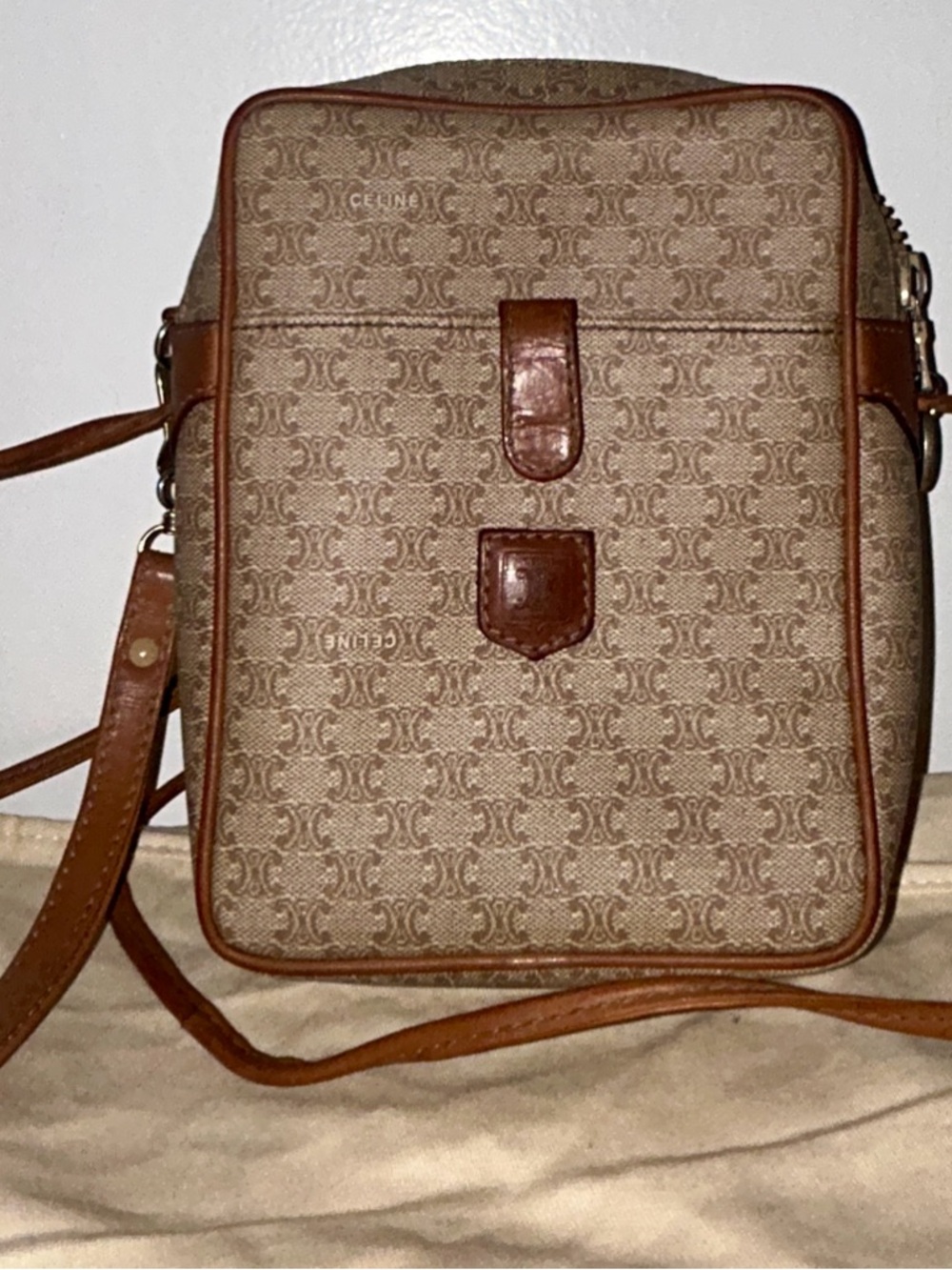 Vintage and Rare Celine Macadam canvas crossbody bag.